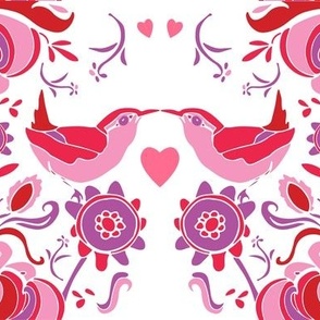 Valentine's Day Birds in Pinks, Reds and Purple