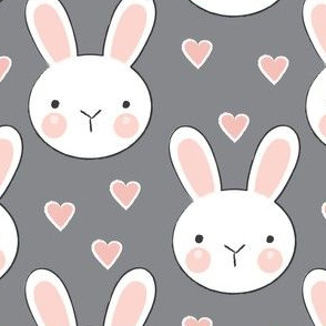 bunny-faces with-vintage-pink hearts-on-charcoal