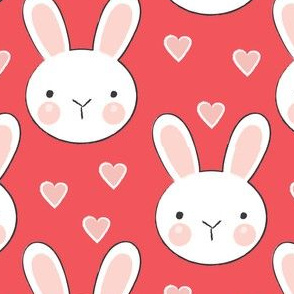 bunny-faces-with-vintage-pink hearts-on-red