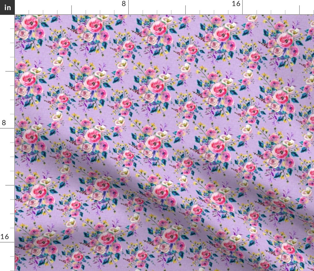 Watercolor Floral on Purple Linen Easter Floral Spring Floral Summer Floral