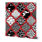 Moroccan Animal Prints Red Grey