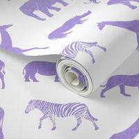 Safari animals - purple - elephant, giraffe, rhino, zebra