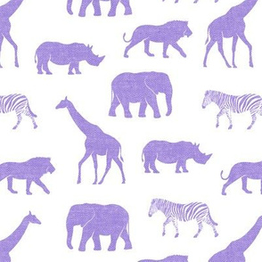 Safari animals - purple - elephant, giraffe, rhino, zebra