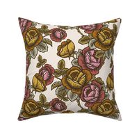 Vintage roses in gold, ochre and pink