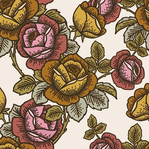 Vintage roses in gold, ochre and pink