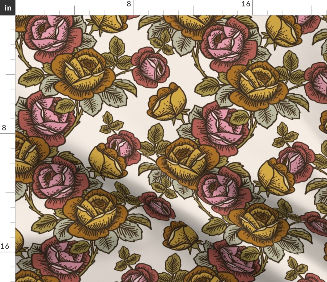 Vintage roses in gold, ochre and pink