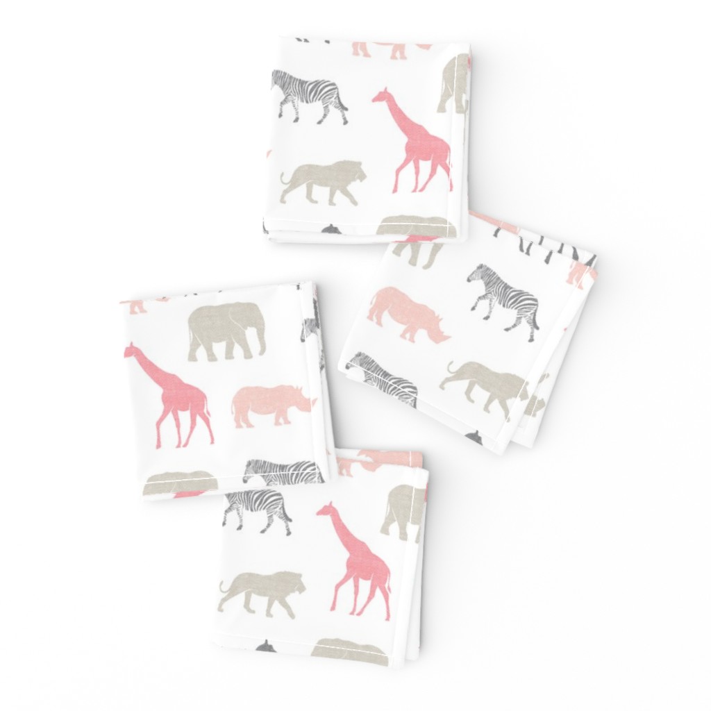 Safari animals - multi pink - elephant, giraffe, rhino, zebra