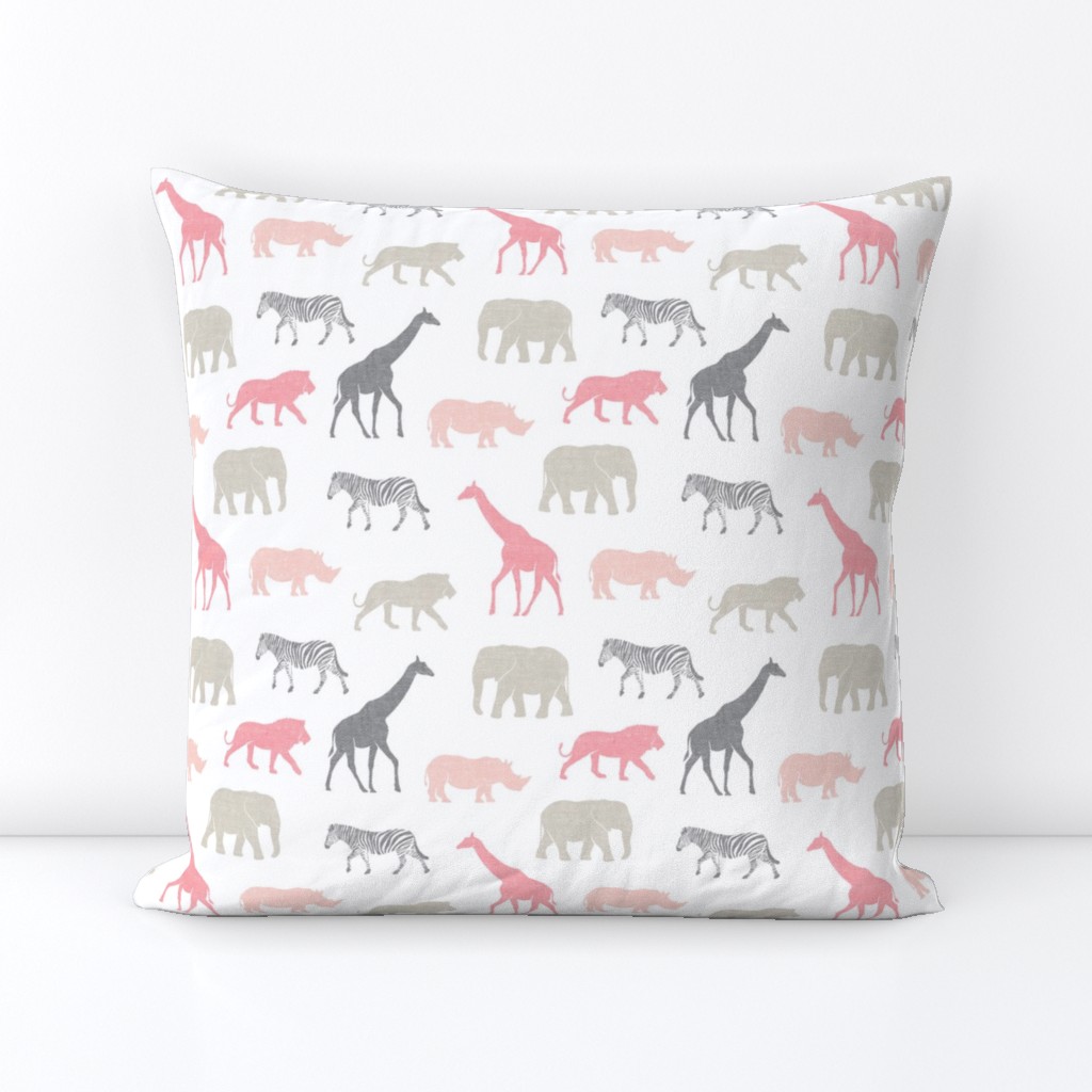 Safari animals - multi pink - elephant, giraffe, rhino, zebra