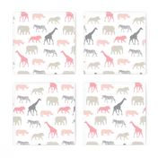 Safari animals - multi pink - elephant, giraffe, rhino, zebra