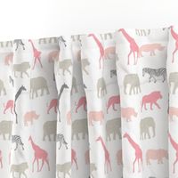 Safari animals - multi pink - elephant, giraffe, rhino, zebra