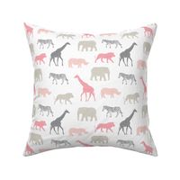 Safari animals - multi pink - elephant, giraffe, rhino, zebra