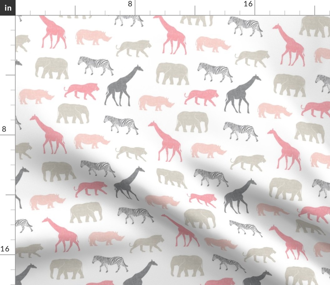 Safari animals - multi pink - elephant, giraffe, rhino, zebra