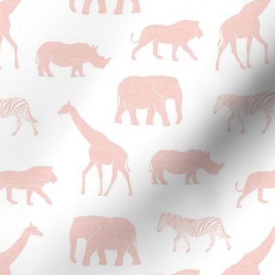 Safari animals - pink - elephant, giraffe, rhino, zebra