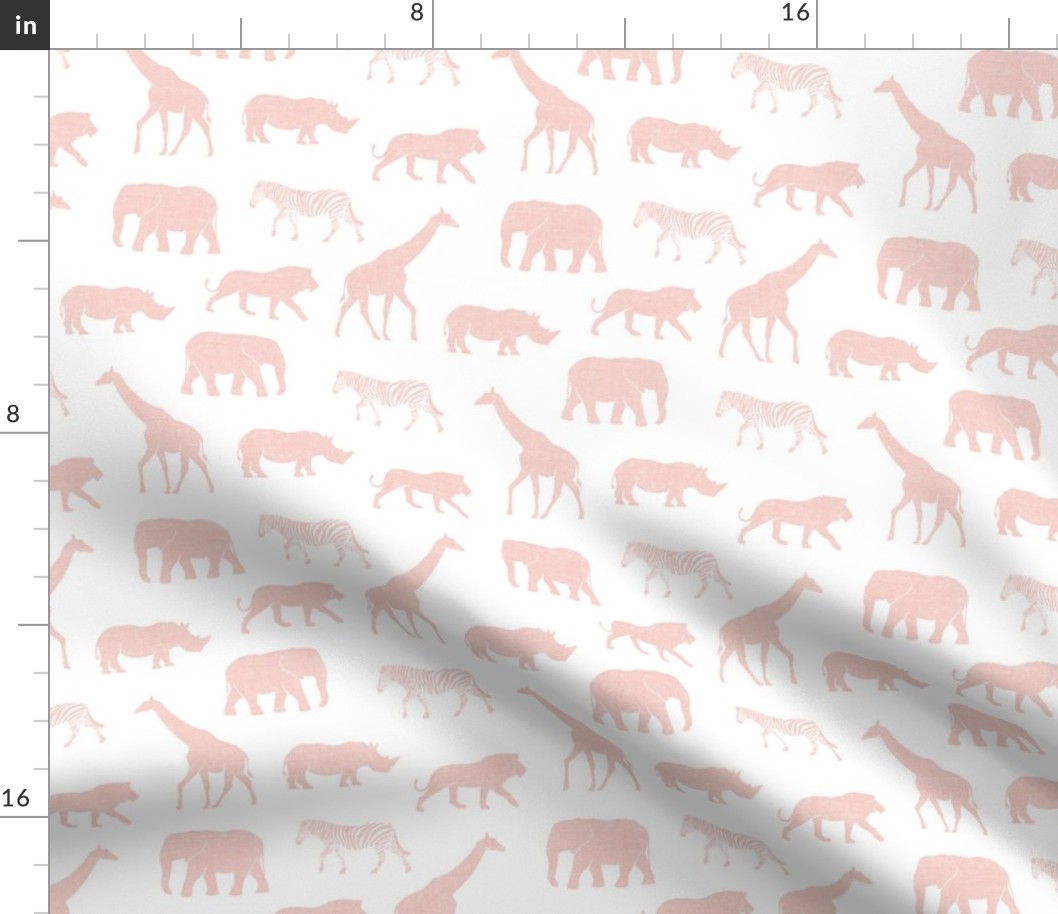 Safari animals - pink - elephant, giraffe, rhino, zebra