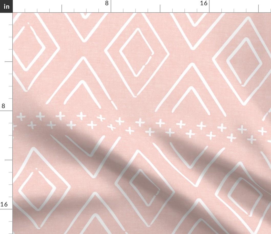 Safari Wholecloth Diamonds on Pink - farmhouse diamonds - mud cloth fabric