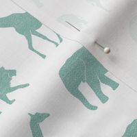 Safari animals - dark mint - elephant, giraffe, rhino, zebra