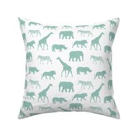 Safari animals - dark mint - elephant, giraffe, rhino, zebra