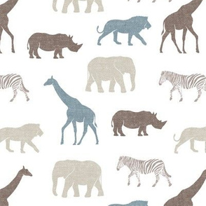 Safari animals - dusty blue multi - elephant, giraffe, rhino, zebra