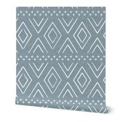 Safari Wholecloth Diamonds on Dusty Blue - farmhouse diamonds - mud cloth fabric