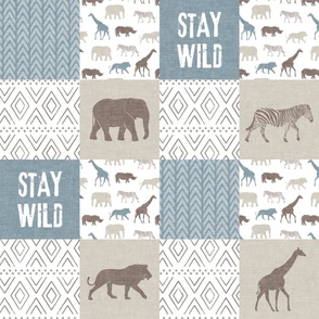 Stay Wild - Safari Wholecloth - Dusty blue and brown
