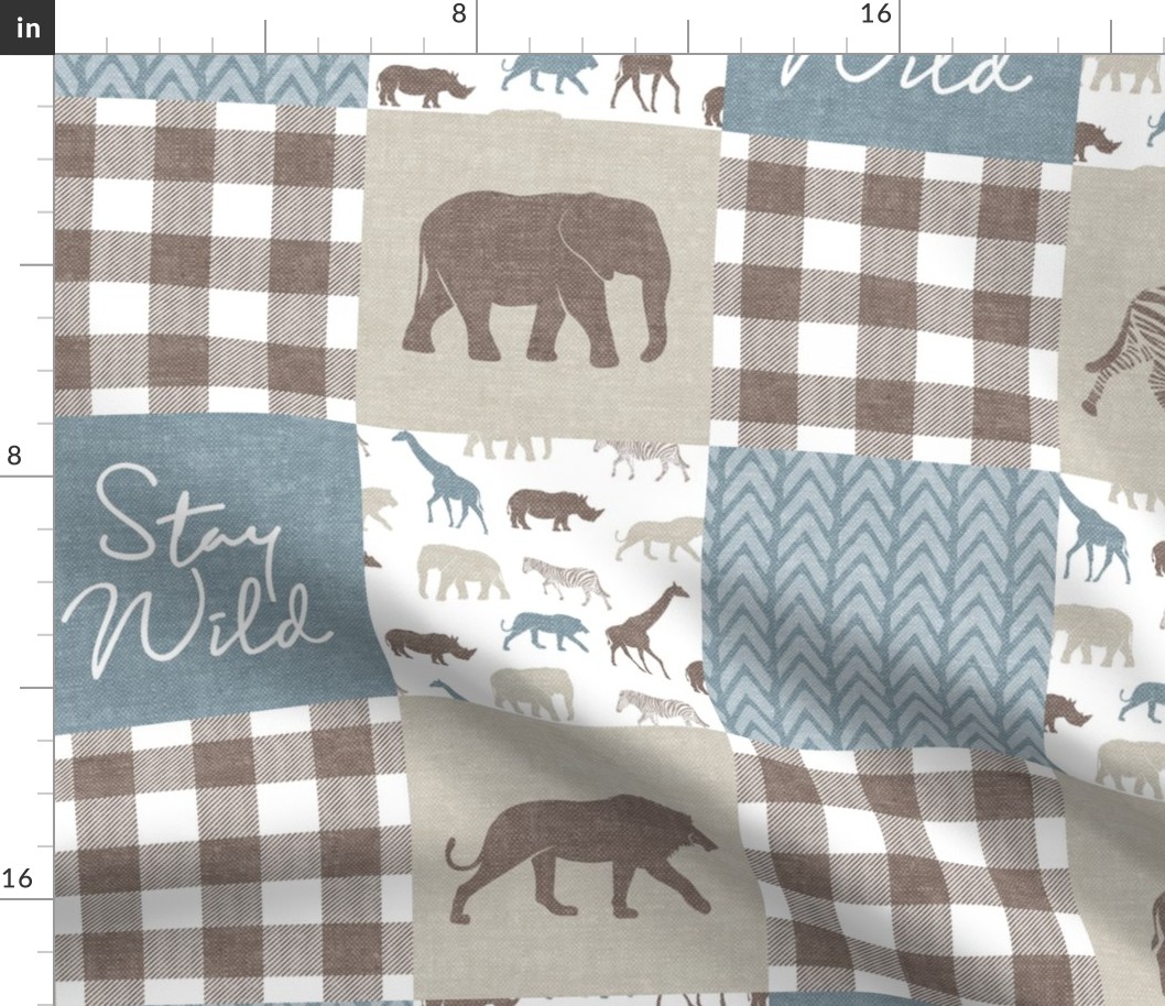 Stay Wild - Safari Wholecloth - Dusty Blue w/ plaid