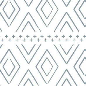 Safari Wholecloth Diamonds in dusty blue - farmhouse diamonds - mud cloth fabric