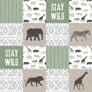 Stay Wild  - Safari Wholecloth - Sage and Grey
