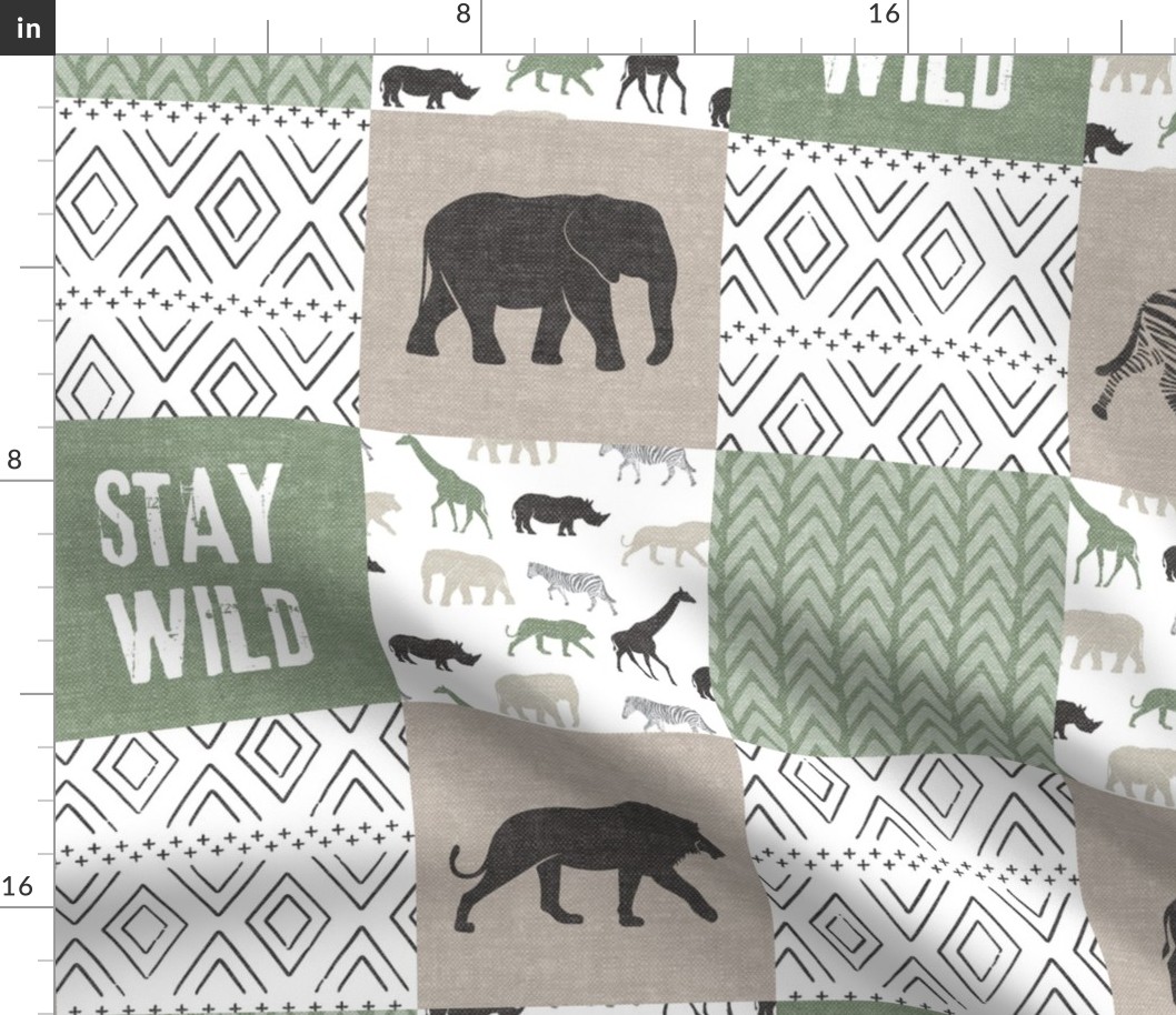 Stay Wild  - Safari Wholecloth - Sage and Grey