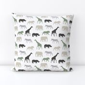 Safari animals - multi sage - elephant, giraffe, rhino, zebra