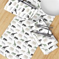 Safari animals - multi sage - elephant, giraffe, rhino, zebra