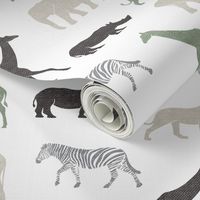 Safari animals - multi sage - elephant, giraffe, rhino, zebra