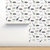 Safari animals - multi sage - elephant, giraffe, rhino, zebra