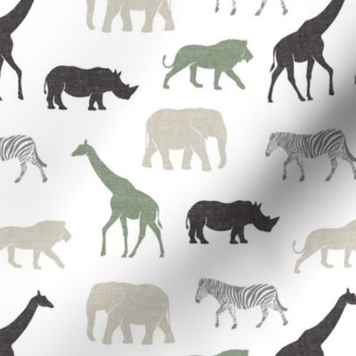 Safari animals - multi sage - elephant, giraffe, rhino, zebra