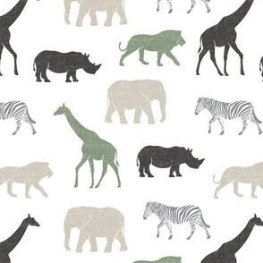 Safari animals - multi sage - elephant, giraffe, rhino, zebra