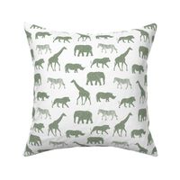 Safari animals - sage - elephant, giraffe, rhino, zebra