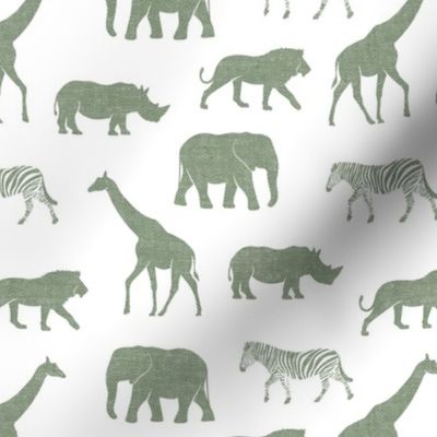 Safari animals - sage - elephant, giraffe, rhino, zebra