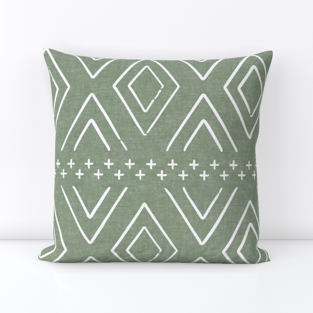 Safari Wholecloth Diamonds on Sage  - farmhouse diamonds - mud cloth fabric