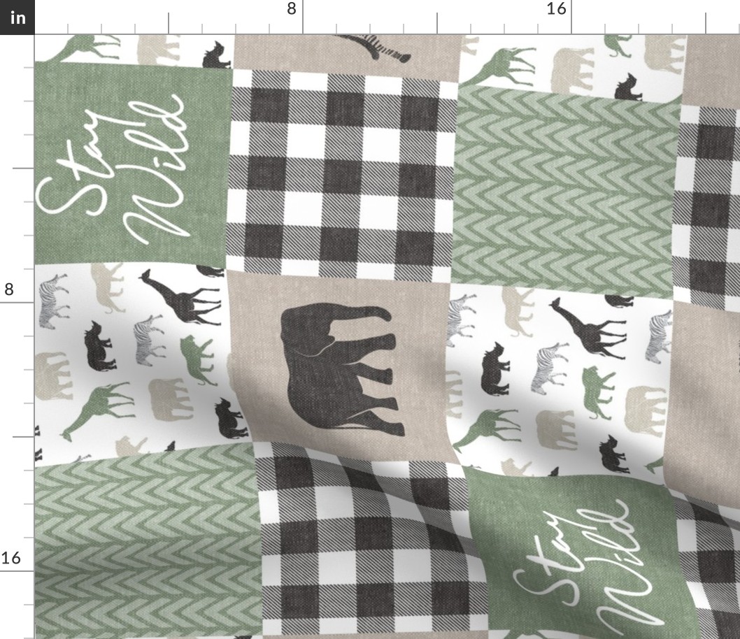 Stay Wild  - Safari Wholecloth - Sage and Grey w/ plaid (90)