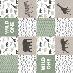 Wild One- Safari Wholecloth - Sage and Grey (90)