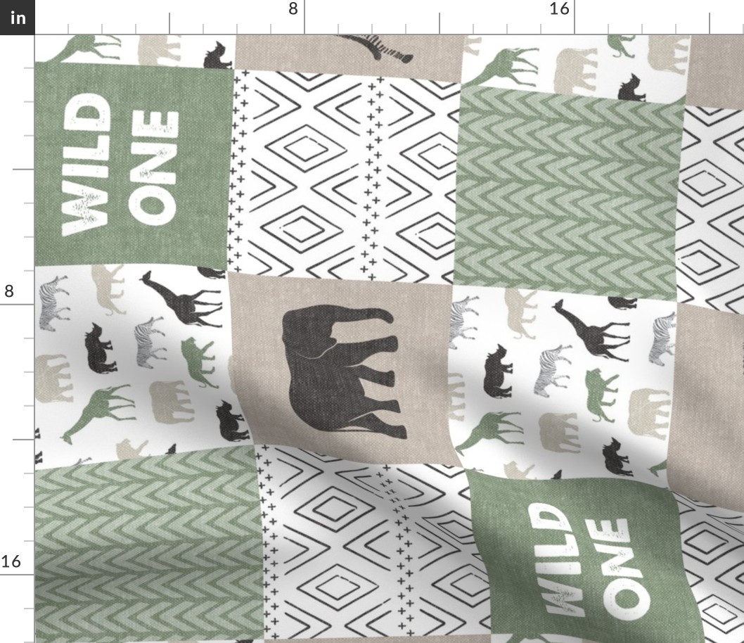 Wild One- Safari Wholecloth - Sage and Grey (90)