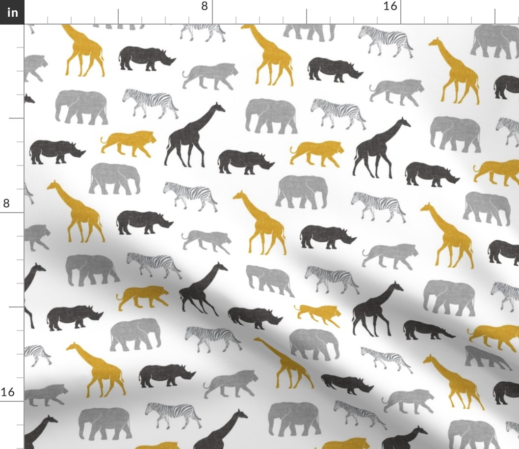 Safari animals - multi gold - elephant, giraffe, rhino, zebra