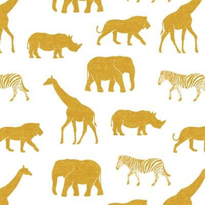 Safari animals - gold - elephant, giraffe, rhino, zebra
