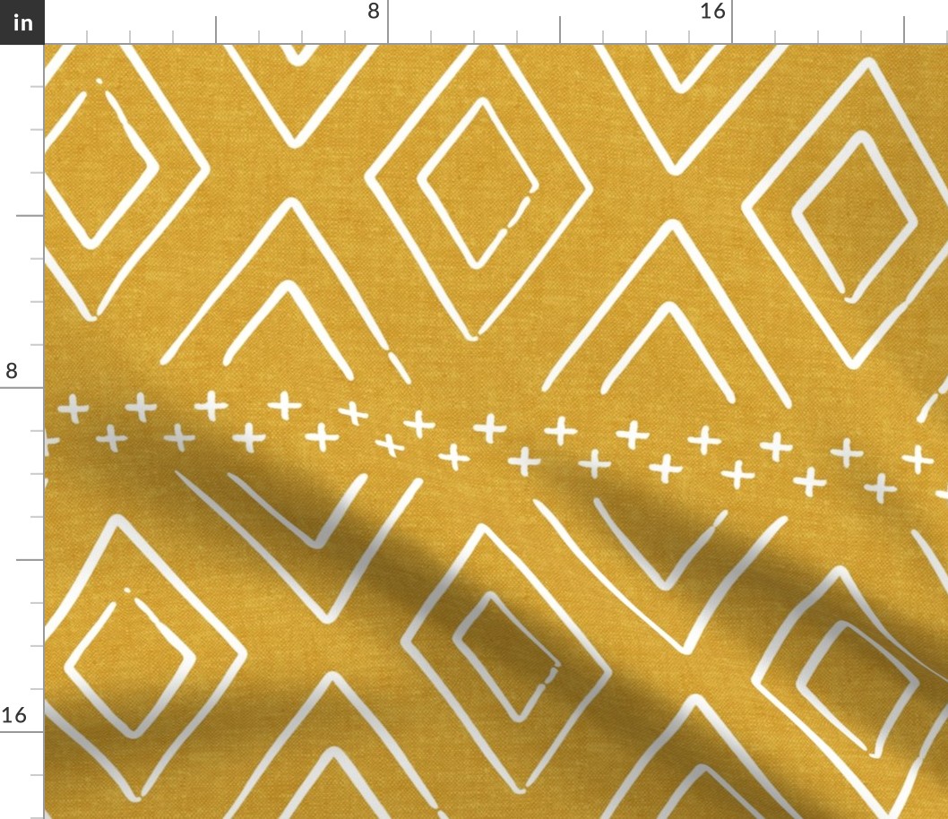 Safari Wholecloth Diamonds on mustard - farmhouse diamonds - mud cloth fabric