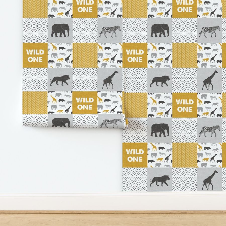 Wild One - Safari Wholecloth - Mustard and Grey