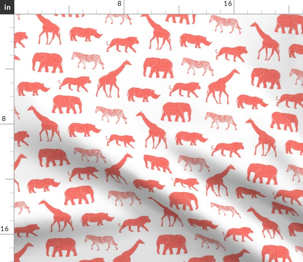 Safari animals - coral - elephant, giraffe, rhino, zebra