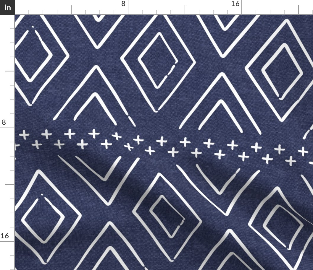 Safari Wholecloth Diamonds on blue - farmhouse diamonds - mud cloth fabric