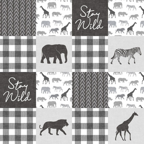 Stay Wild - Safari Wholecloth - monochrome w/ plaid