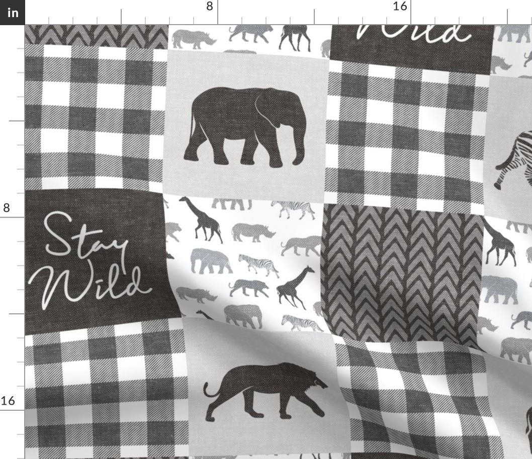 Stay Wild - Safari Wholecloth - monochrome w/ plaid