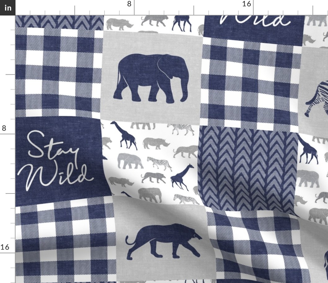 Stay Wild - Safari Wholecloth - Navy w/ plaid