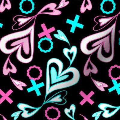 Pink and Aqua Hearts Xs and Os